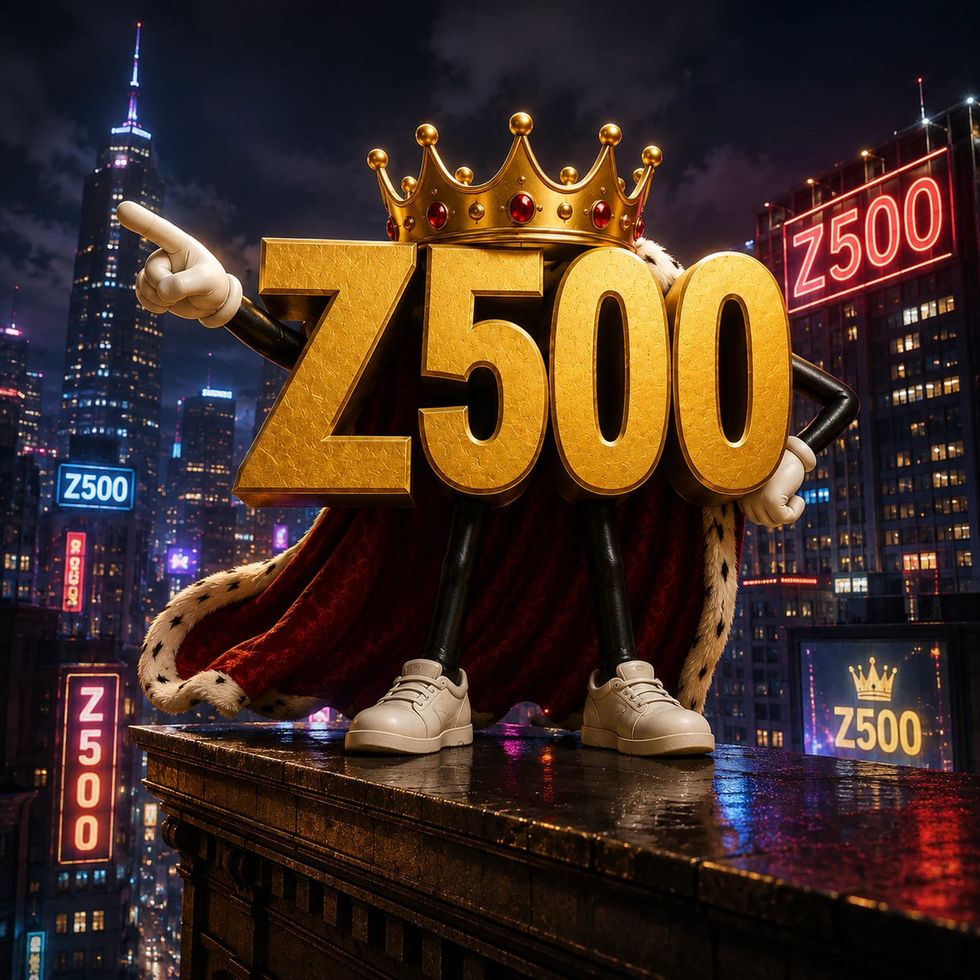ZKING above a neon city