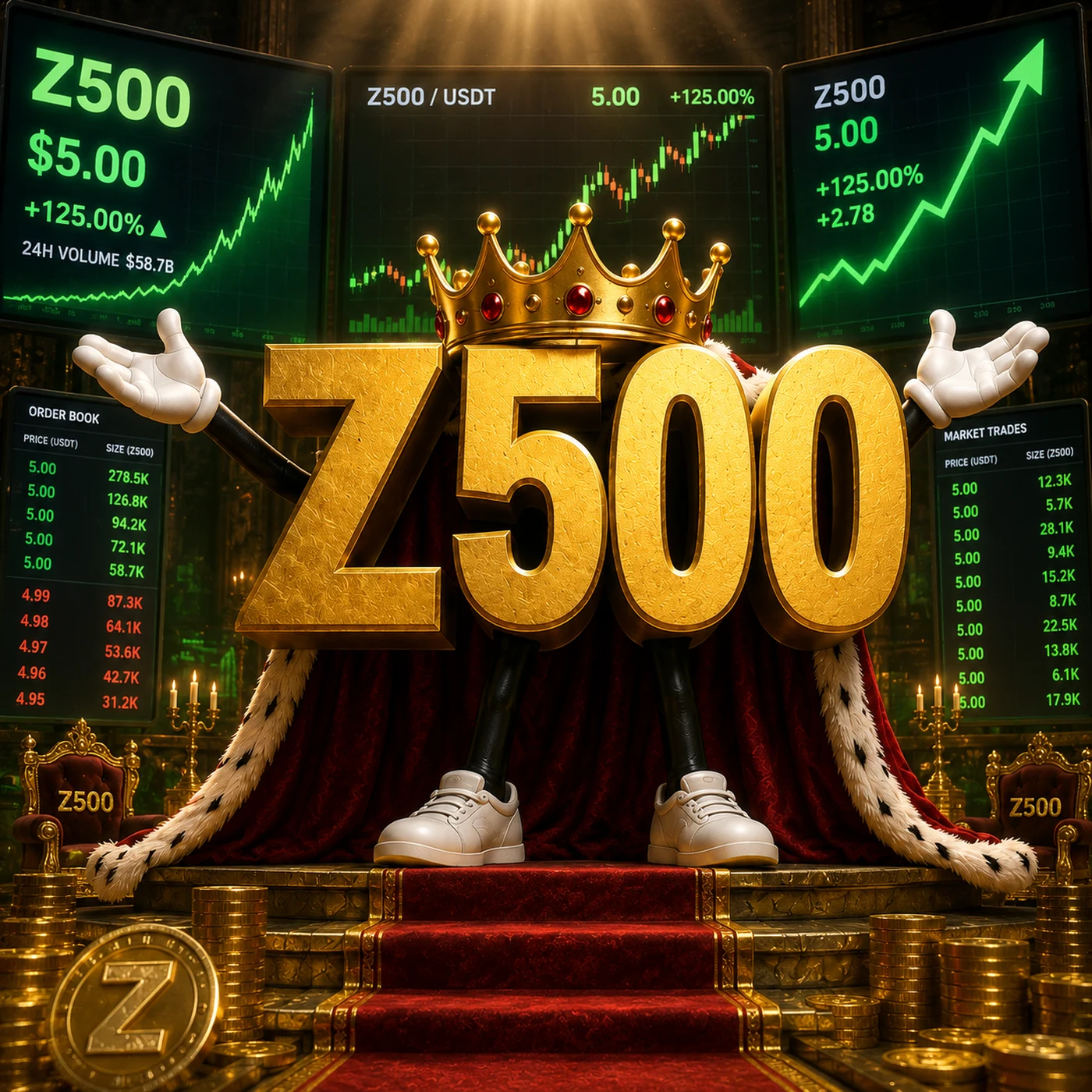 ZKING in front of green market charts